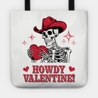 Howdy Valentine Cowboy Skeleton Western Romance Tote