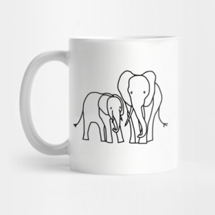 Little Elephant and Big Elephant For Kids Outline Mug
