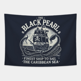 The Black Pearl Finest Ship to Sail Carribean Pirate Ship Tapestry
