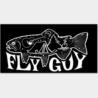 Fly Guy White graphics fly fishing Posters and Art
