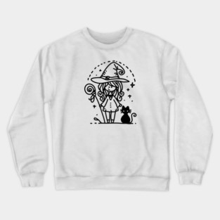 Cute Witch and Black Cat Doodle Crewneck Sweatshirt