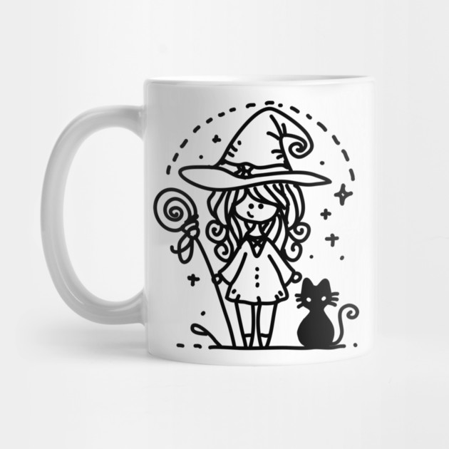 Cute Witch and Black Cat Doodle by H. R. Sinclair