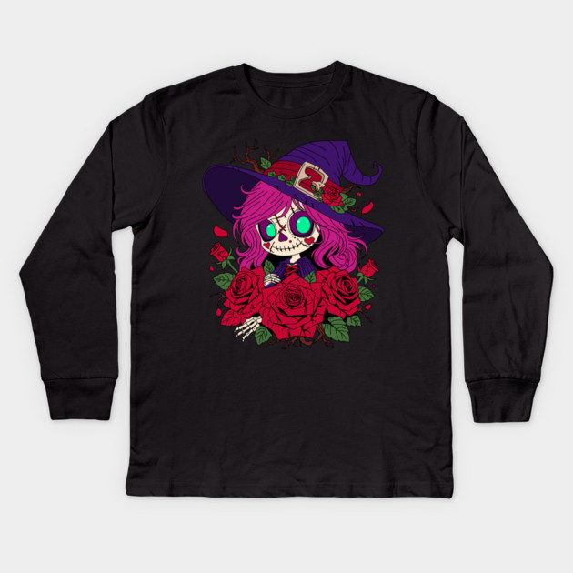 Cute Valentine Witch Zombie Kids Long Sleeve T-Shirt by H. R. Sinclair