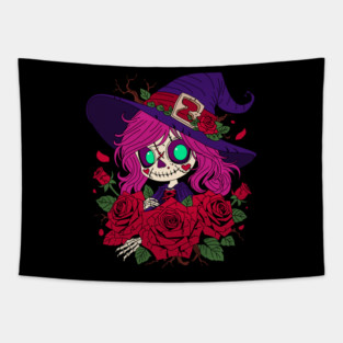 Cute Valentine Witch Zombie Tapestry