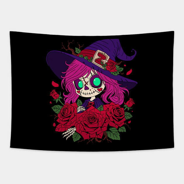 Cute Valentine Witch Zombie Tapestry by H. R. Sinclair