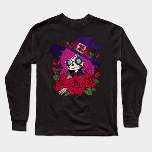 Cute Valentine Witch Zombie Long Sleeve T-Shirt by H. R. Sinclair