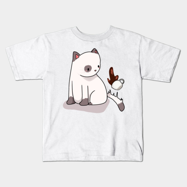 Funny Cat Spilling Drink, Love Cats Kids T-Shirt by logiamerch