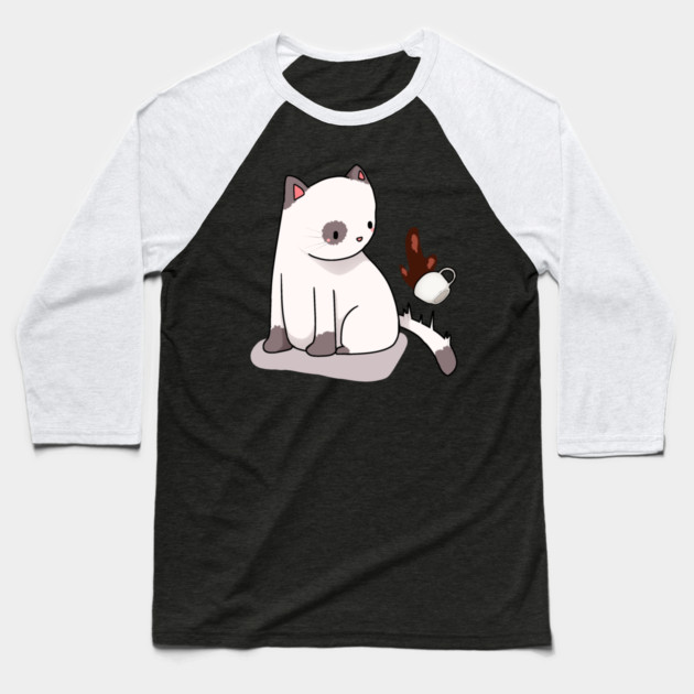 Funny Cat Spilling Drink, Love Cats Baseball T-Shirt by logiamerch