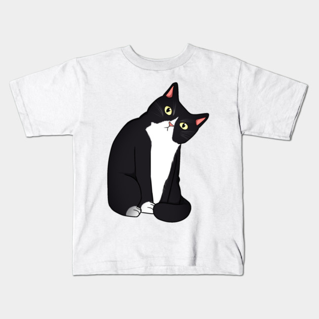 Funny Black and White Cat Starring Kids T-Shirt by logiamerch