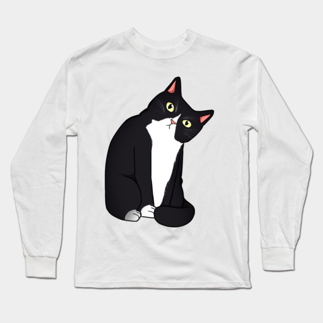 Funny Black and White Cat Starring Long Sleeve T-Shirt by logiamerch