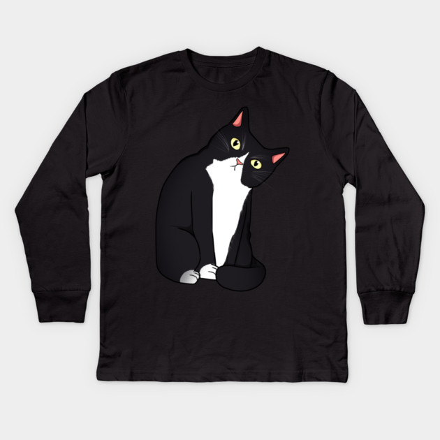 Funny Black and White Cat Starring Kids Long Sleeve T-Shirt by logiamerch