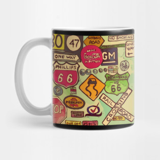 Road signs on Route 66 Mug