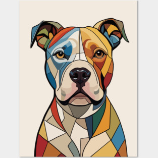 Colorful Cubist Pitbull Posters and Art