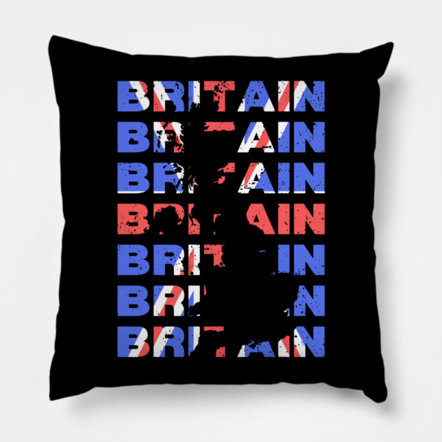 Distressed Britain Typography Design with Union Jack Colors Pillow by TuncGK