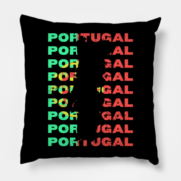 Rustic Portugal Typography Design with Distressed Style Pillow by TuncGK