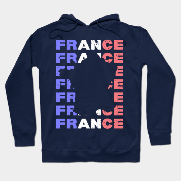 Distressed France Typography Design with Map Silhouette Hoodie by TuncGK