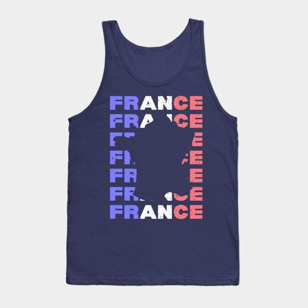 Distressed France Typography Design with Map Silhouette Tank Top by TuncGK
