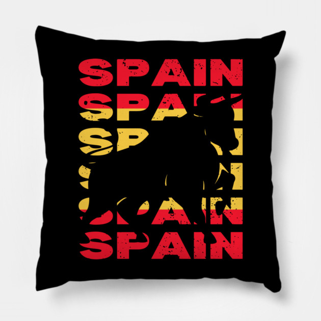 Retro Spanish Bull Flag - Spain Pillow by TuncGK