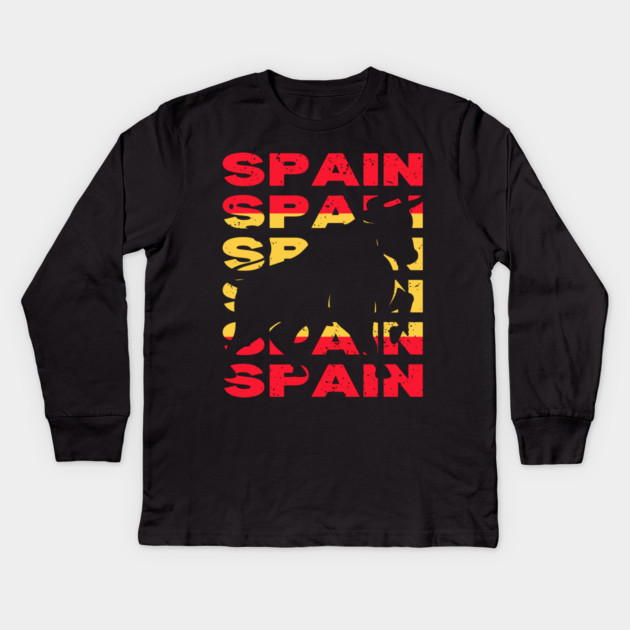Retro Spanish Bull Flag - Spain Kids Long Sleeve T-Shirt by TuncGK
