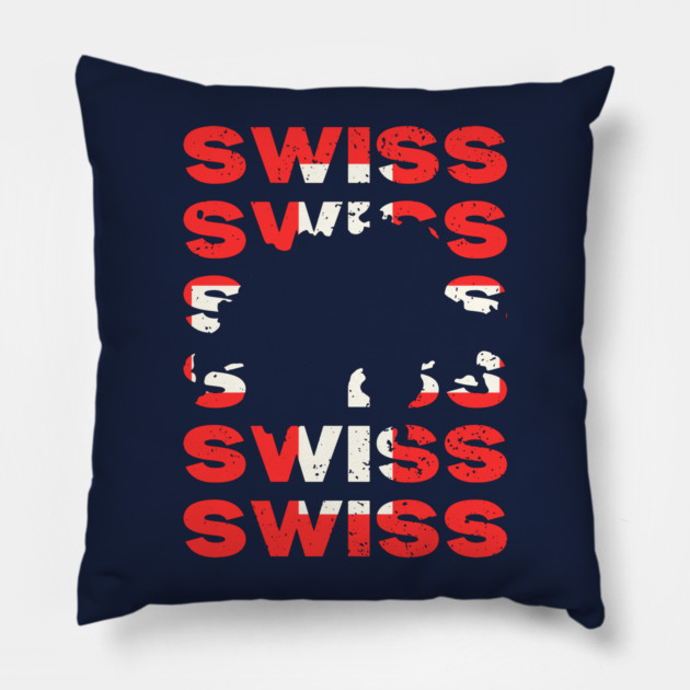Switzerland Pride - Swiss Flag Retro Pillow by TuncGK