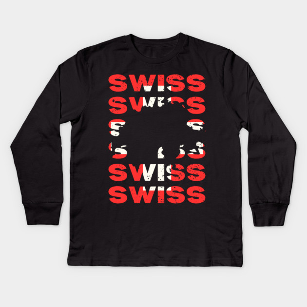 Switzerland Pride - Swiss Flag Retro Kids Long Sleeve T-Shirt by TuncGK