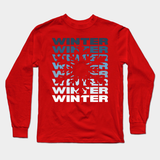 Winter Snowflake Retro - Ice Blue Monochromatic Long Sleeve T-Shirt by TuncGK