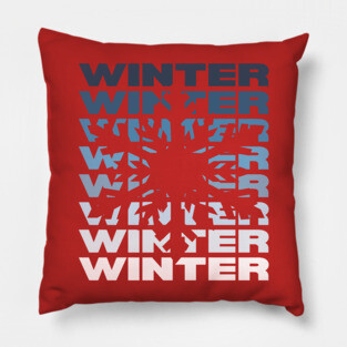 Winter Snowflake Retro - Ice Blue Monochromatic Pillow