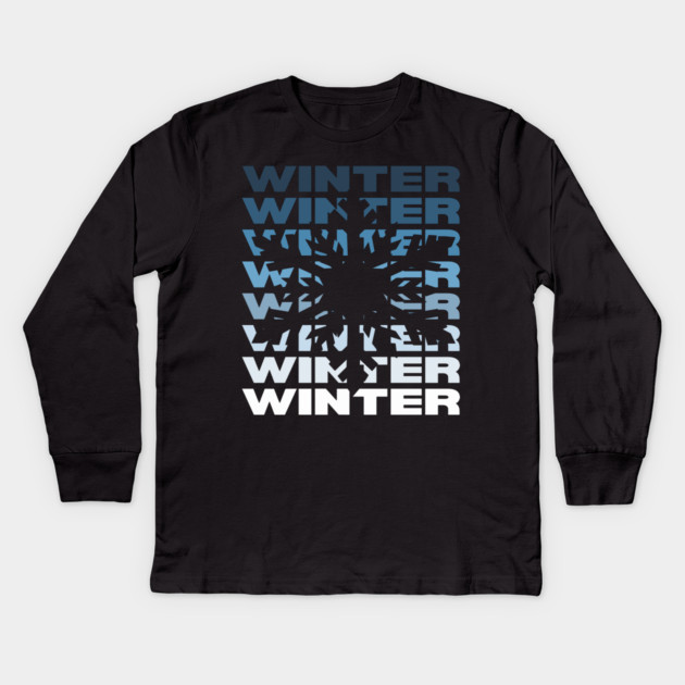 Winter Snowflake Retro - Ice Blue Monochromatic Kids Long Sleeve T-Shirt by TuncGK