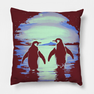 Antarctic Lovers - Penguin Couple Retro Pillow