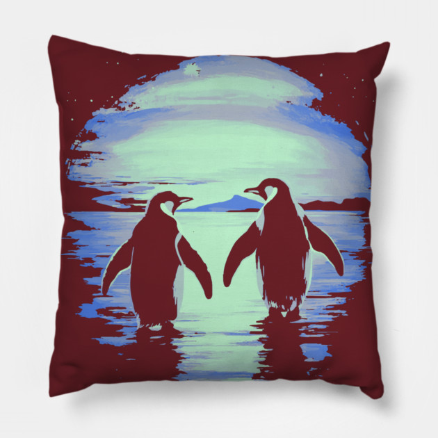 Antarctic Lovers - Penguin Couple Retro Pillow by TuncGK