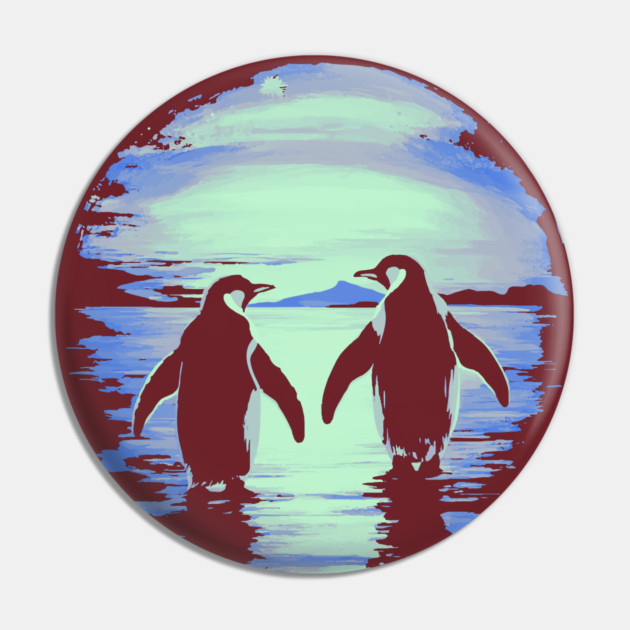 Antarctic Lovers - Penguin Couple Retro Pin by TuncGK