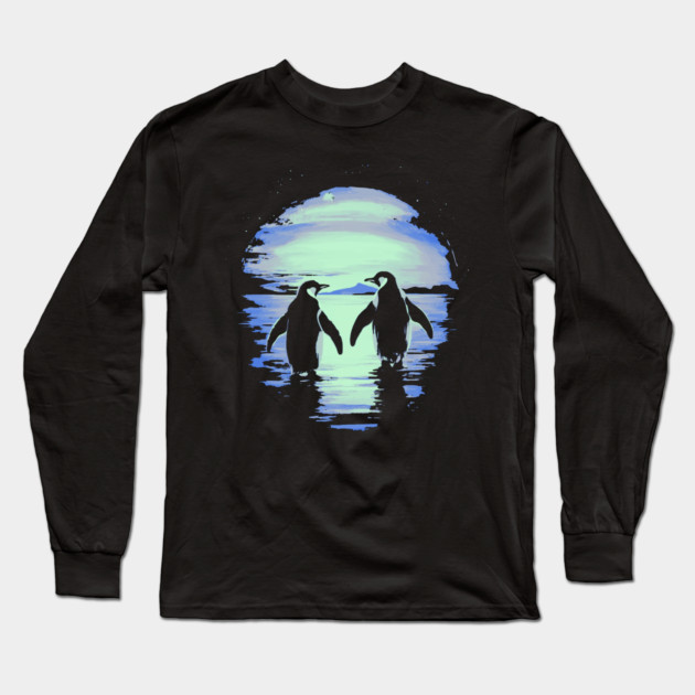 Antarctic Lovers - Penguin Couple Retro Long Sleeve T-Shirt by TuncGK