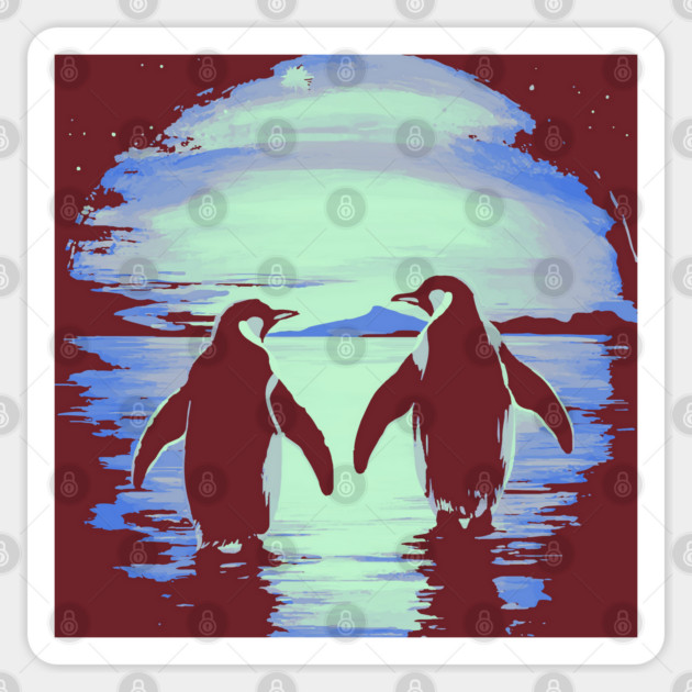 Antarctic Lovers - Penguin Couple Retro Sticker by TuncGK