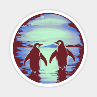 Antarctic Lovers - Penguin Couple Retro Magnet