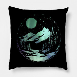 Aurora Dome - Monochromatic Winter - Polar Landscape Pillow