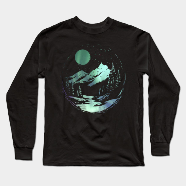 Aurora Dome - Monochromatic Winter - Polar Landscape Long Sleeve T-Shirt by TuncGK
