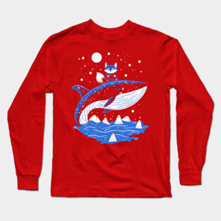 Fox Riding Whale - Monochromatic Winter Long Sleeve T-Shirt
