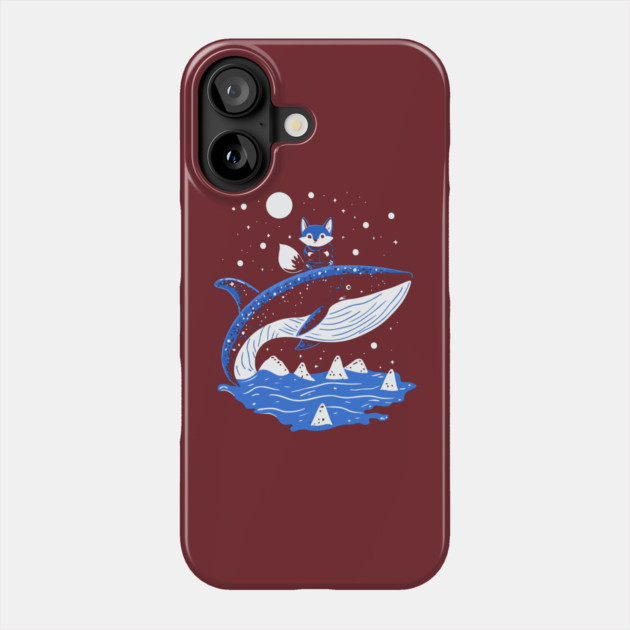 Fox Riding Whale - Monochromatic Winter Phone Case by TuncGK