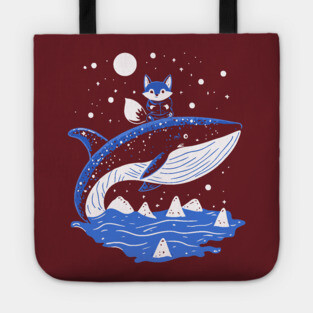 Fox Riding Whale - Monochromatic Winter Tote