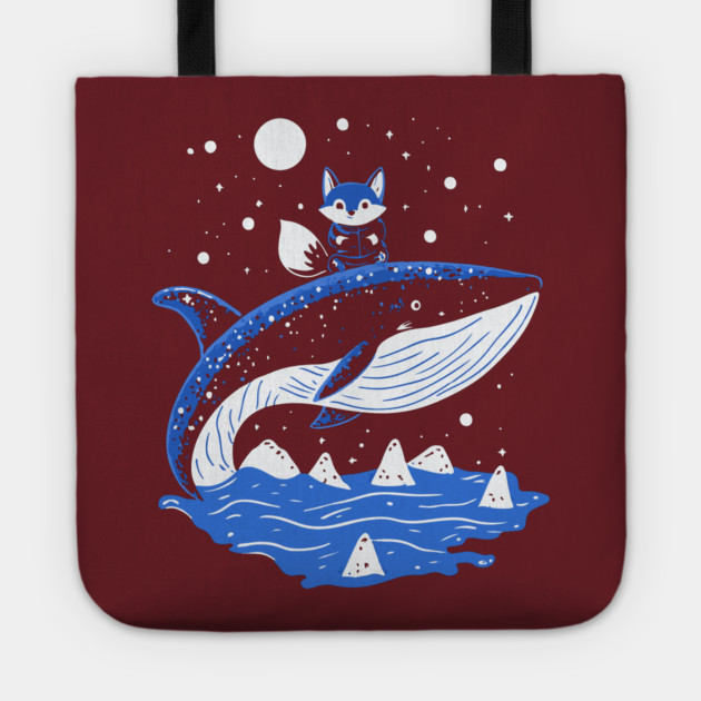 Fox Riding Whale - Monochromatic Winter Tote by TuncGK
