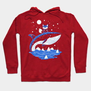 Fox Riding Whale - Monochromatic Winter Hoodie