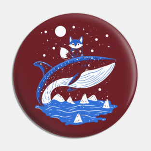 Fox Riding Whale - Monochromatic Winter Pin