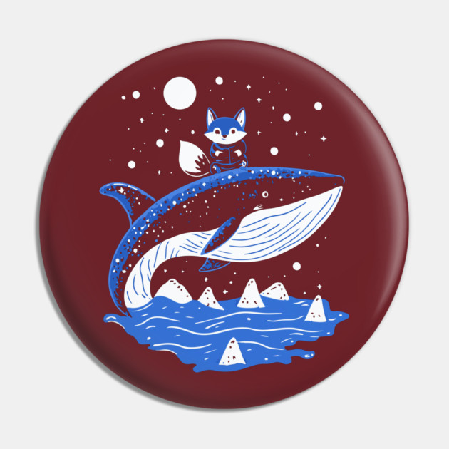 Fox Riding Whale - Monochromatic Winter Pin by TuncGK