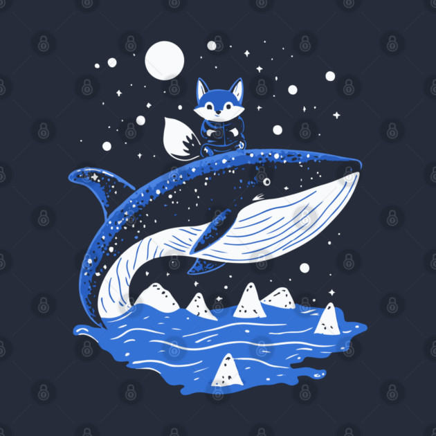 Fox Riding Whale - Monochromatic Winter by TuncGK