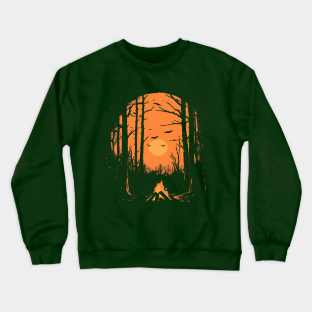 Winter Campfire - Monochromatic Winter - Sunset at Woods Crewneck Sweatshirt by TuncGK