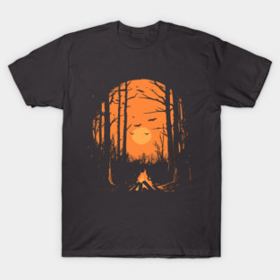 Winter Campfire - Monochromatic Winter - Sunset at Woods T-Shirt