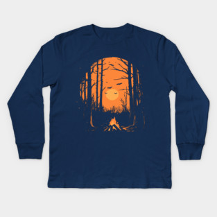 Winter Campfire - Monochromatic Winter - Sunset at Woods Kids Long Sleeve T-Shirt