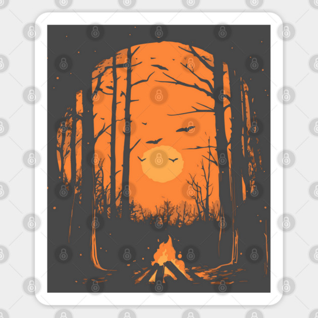 Winter Campfire - Monochromatic Winter - Sunset at Woods Sticker by TuncGK