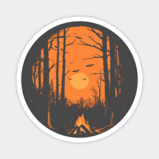 Winter Campfire - Monochromatic Winter - Sunset at Woods Magnet