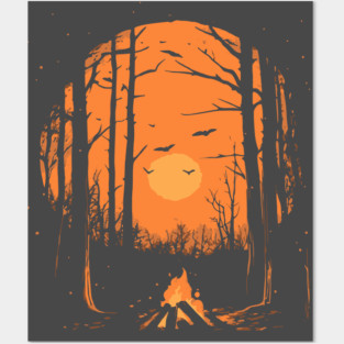 Winter Campfire - Monochromatic Winter - Sunset at Woods Posters and Art